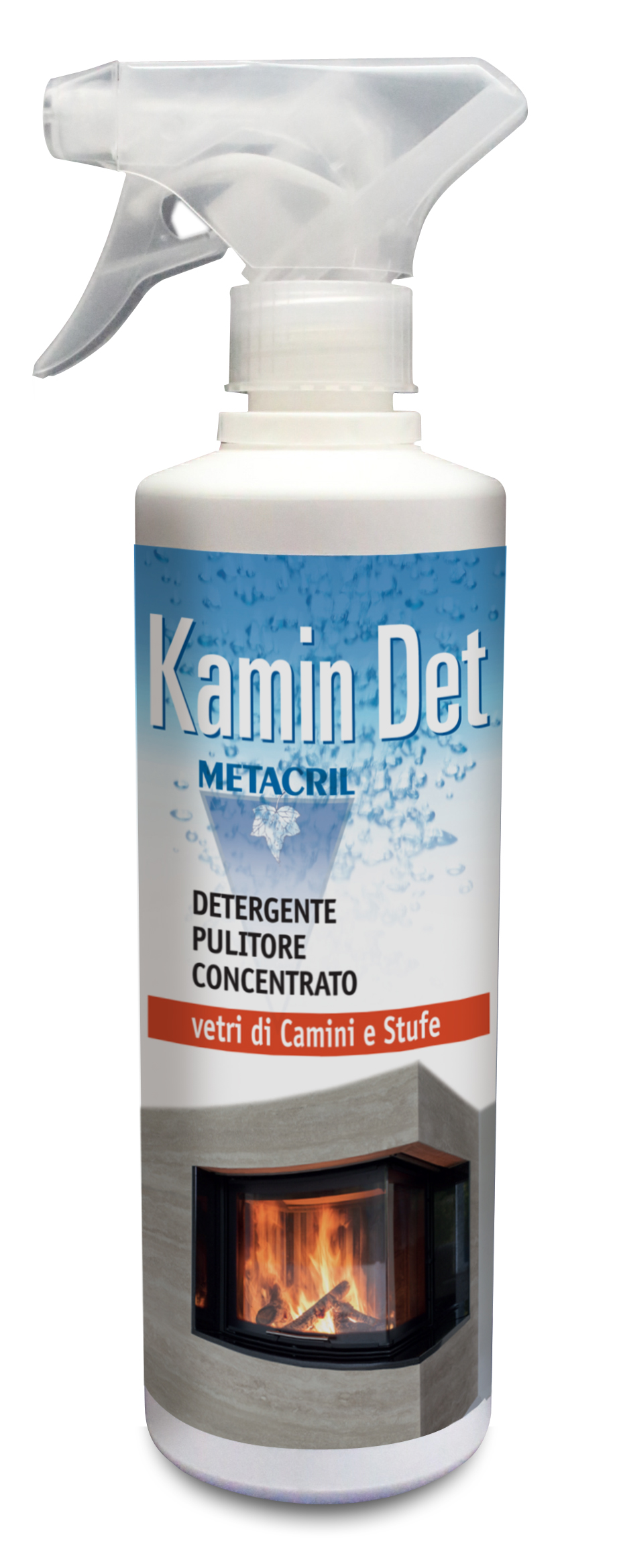 KAMIN DET - 500ml Pulitore detergente e sgrassante super-concentrato per le superfici vetrate del camino o della stufa (legna o pellet).